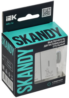 Выключатель 2-кл 10А С/У с индикатором для отелей Серебряный Skandy