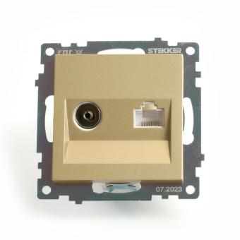 Розетка TV антенна + RJ-45 С/У Золото Катрин