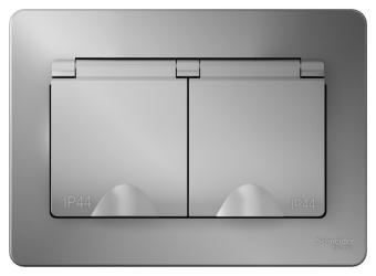 Розетка 2-м 16А С/У З/К со шторками с крышками IP44 Алюминий Blanca