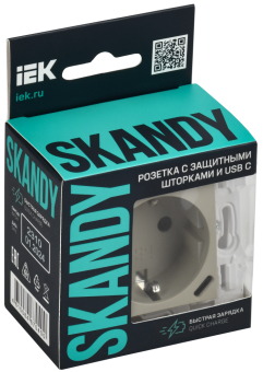 Розетка 1-м 16А С/У З/К со шторками+USB С 18Вт Бежевый Skandy