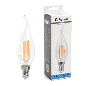 Лампа сд Е14 C35 15W 6400K филамент свеча на ветру проз. LB-718 Feron