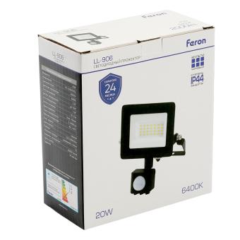 Прожектор сд с датчиком  LL-906 IP65 20W 6400K Feron