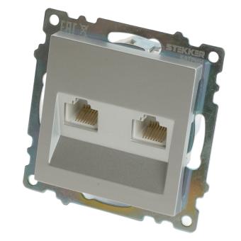 Розетка RJ45+RJ45 С/У Серебро Катрин
