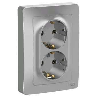 Розетка 2-м 16А С/У З/К Алюминий Blanca