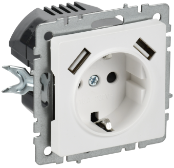 Розетка 1-м 16А С/У З/К со шторками+USB A+A 5В 3,1А Арктический Белый Brite