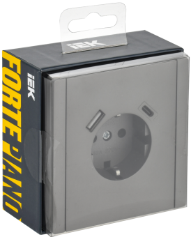 Розетка 1-м 16А С/У З/К со шторками+USB A+С 18Вт винтовое крепление Сталь Forte&Piano