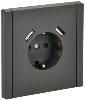 Розетка 1-м 16А С/У З/К со шторками+USB A+А 3,1А винтовое крепление Серый Forte&Piano