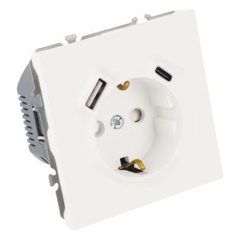 Розетка 1-м 16А С/У З/К со шторками+USB + Type C Белый фарфор Эмили