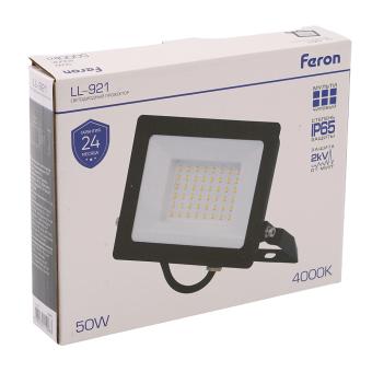 Прожектор светодиодный 2835 SMD 50Вт 4000K IP65  AC220V/50Hz, черный LL-921