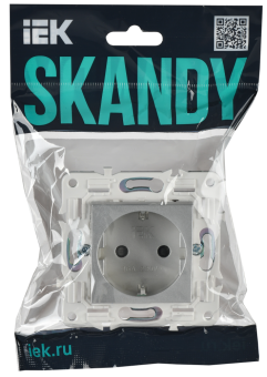 Розетка 1-м 16А С/У З/К со шторками Серебряный Skandy