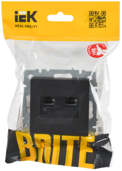 Розетка RJ45+RJ45 кат.6 С/У Черный Brite