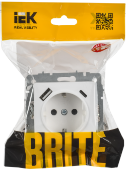 Розетка 1-м 16А С/У З/К со шторками+USB A+С 18Вт Арктический Белый Brite