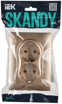 Розетка 2-м 16А С/У З/К со шторками в сборе Песочный Skandy