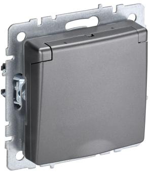 Розетка 1-м 16А С/У З/К со шторками с крышкой IP44 Сталь Brite