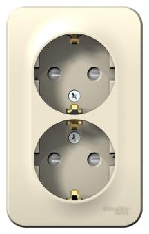 Розетка 2-м 16А О/У З/К со шторками изолирующая пластина Молочный Blanca