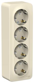 Розетка 4-м 16А О/У З/К со шторками изолир.пластина Молочный Blanca