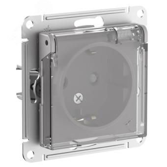 Розетка 1-м 16А С/У З/К со шторками с прозрачной крышкой IP44 Алюминий AtlasDesign Aqua