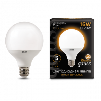 Лампа светодиодная Gauss G95 E27 16W 3000K 1/32