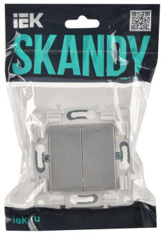 Переключатель 2-кл 10А С/У перекрестный Серебряный Skandy