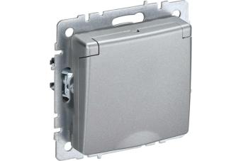 Розетка 1-м 16А С/У З/К со шторками с крышкой IP44 Алюминий Brite