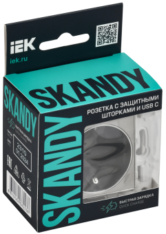 Розетка 1-м 16А С/У З/К со шторками+USB С 18Вт Никель Skandy