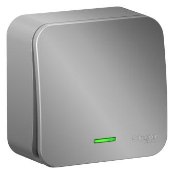 Выключатель 1-кл 10А О/У с индикатором изолирующая пластина Алюминий Blanca