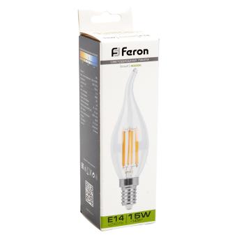 Лампа сд Е14 C35 15W 4000K филамент свеча на ветру проз. LB-718 Feron