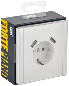 Розетка 1-м 16А С/У З/К со шторками+USB A+А 3,1А винтовое крепление Белый Forte&Piano
