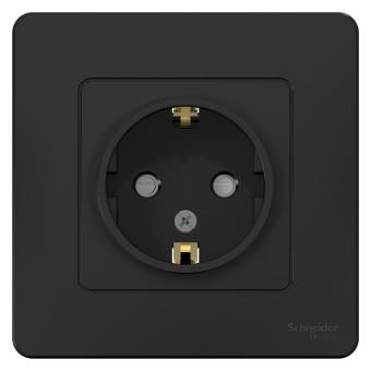 Розетка 1-м 16А С/У З/К со шторками Антрацит Blanca