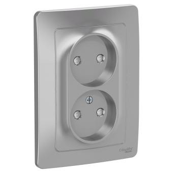 Розетка 2-м 16А С/У со шторками Алюминий Blanca