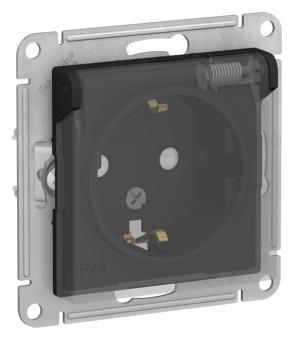 Розетка 1-м 16А С/У З/К со шторками с прозрачной крышкой IP44 Карбон AtlasDesign Aqua