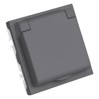 Розетка 1-м 16А С/У З/К со шторками с крышкой IP42 Платиново-серый Эмили