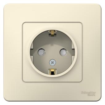 Розетка 1-м 16А С/У З/К со шторками Молочный Blanca