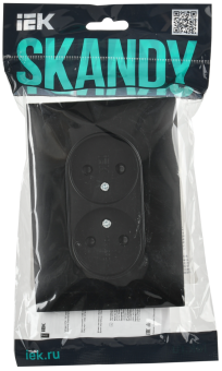 Розетка 2-м 10А С/У со шторками в сборе Черный Skandy