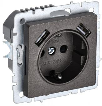 Розетка 1-м 16А С/У З/К со шторками+USB А+А 3,1А Бронза Brite