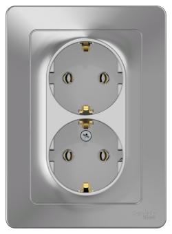 Розетка 2-м 16А С/У З/К Алюминий Blanca
