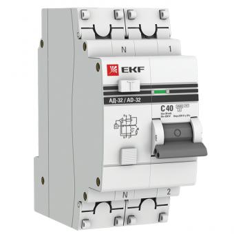 Дифференциальный автомат АД-32 1P+N 40А/30мА (хар. C, AC, электронный, защита 270В) 4,5кА EKF PROxima