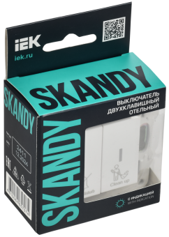 Выключатель 2-кл 10А С/У с индикатором для отелей Арктический белый Skandy