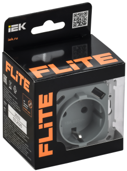 Розетка 1-м 16А С/У З/К со шторками+USB A+С 20Вт Б/К Серый FLITE