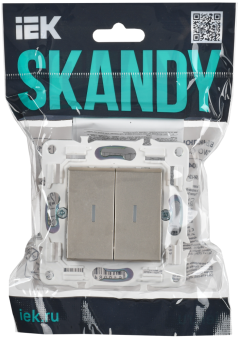 Переключатель 2-кл 10А C/У проходной с индикатором Шампань Skandy