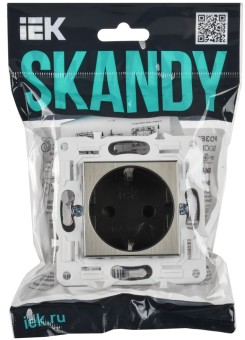 Розетка 1-м 16А С/У З/К со шторками Металл Никель Skandy