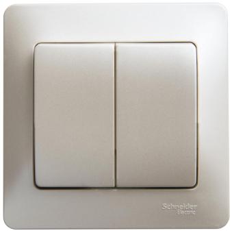 Выключатель 2-кл 10А С/У в сборе с рамкой Перламутр Glossa