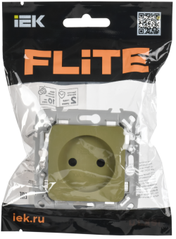 Розетка 1-м 10А С/У Б/К со шторками Оливковый FLITE
