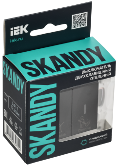 Выключатель 2-кл 10А С/У с индикатором для отелей Черный Skandy