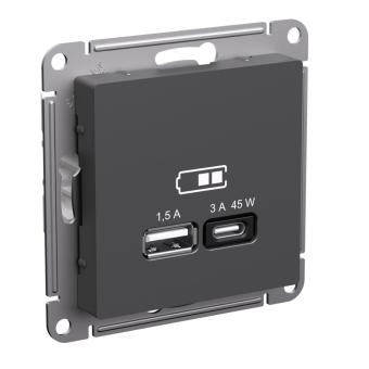 Розетка USB A+C, 45Вт высокоскор.заряд. QC, PD Базальт ATLASDESIGN
