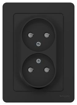 Розетка 2-м 16А С/У со шторками Антрацит Blanca