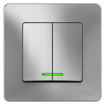 Выключатель 2-кл 10А С/У с индикатором Алюминий Blanca