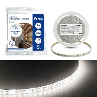 Лента светодиодная 12В 9,6Вт/м IP20 120SMD/2835 4000К LS606 Feron
