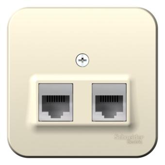 Розетка RJ45 кат.5E+RJ11 О/У изолирующая пластина Молочный Blanca
