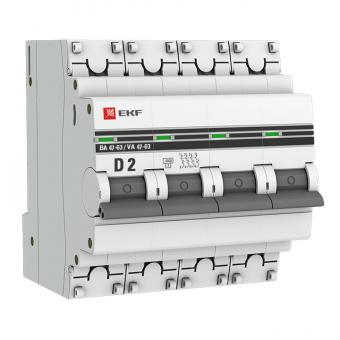 Автоматический выключатель 4P  2А (D) 4,5kA ВА 47-63 EKF PROxima